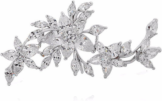 Silver Plated Base Diamante Zircon Flower Blossom Brooch Badge Pin Classic Design for Women - WORLD TIME VISITS