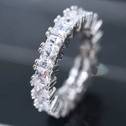 Silver Ring Colored Square Rainbow Ring Statement Crown Ring Natural Gemstones Ring Wedding Bride Engagement Band Charm Party Ring Jewelry - WORLD TIME VISITS