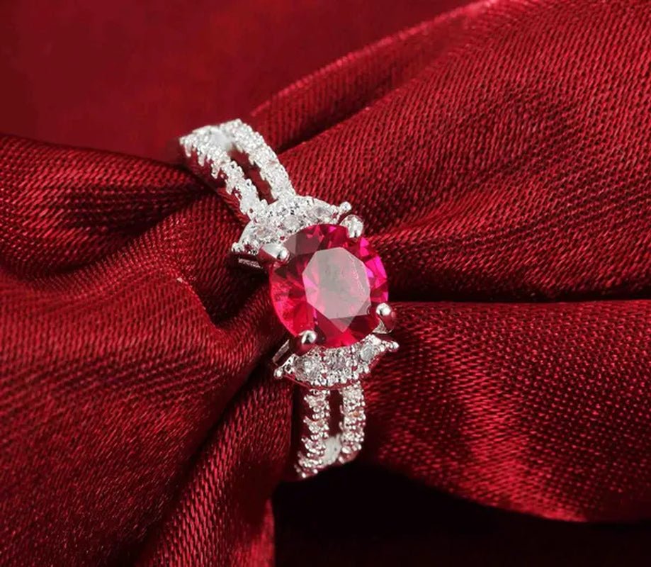 Silver Ruby Birthstone Gemstones Engagement Wedding Anniversary Heart Ring