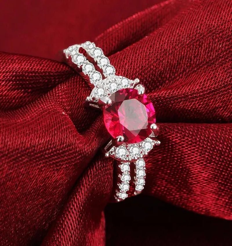 Silver Ruby Birthstone Gemstones Engagement Wedding Anniversary Heart Ring