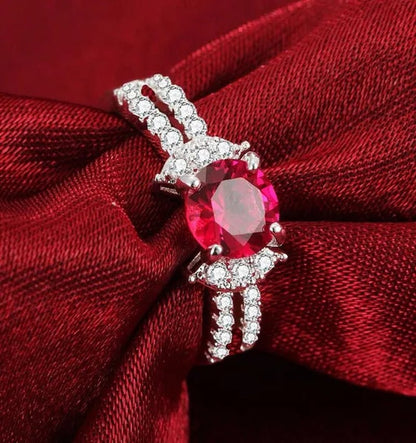 Silver Ruby Birthstone Gemstones Engagement Wedding Anniversary Heart Ring