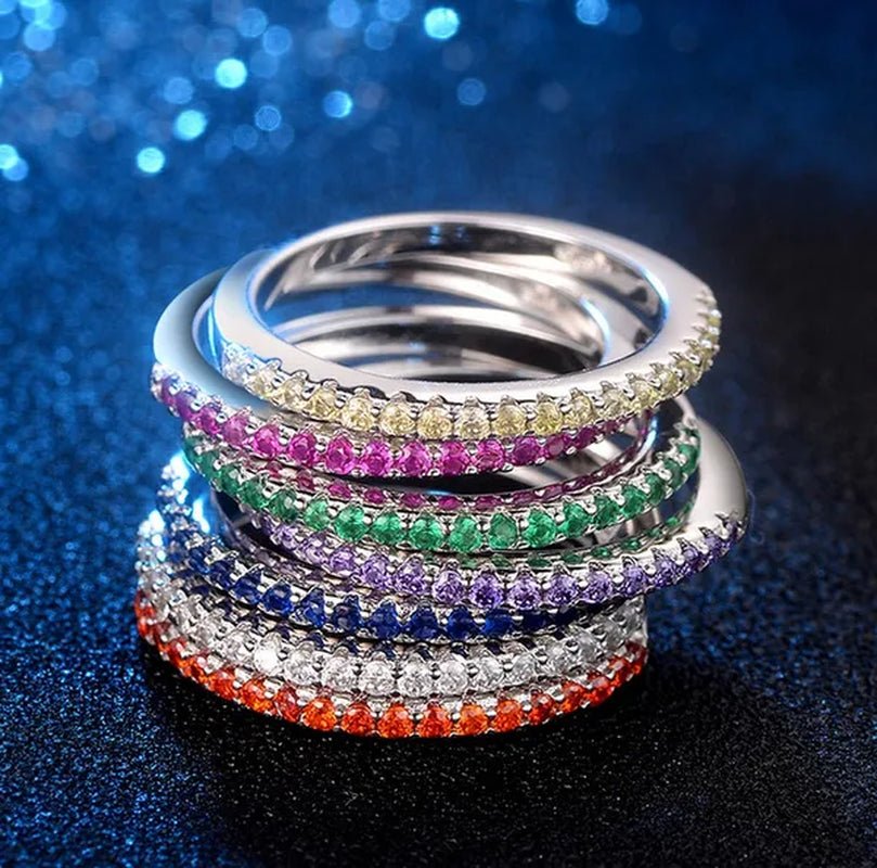 Silver White Sapphire White Sapphire & Aquamarine & Sapphire & Ruby & Tanzanite Ring Rings Natural Gemstones Birthstone Engagement Ring - WORLD TIME VISITS