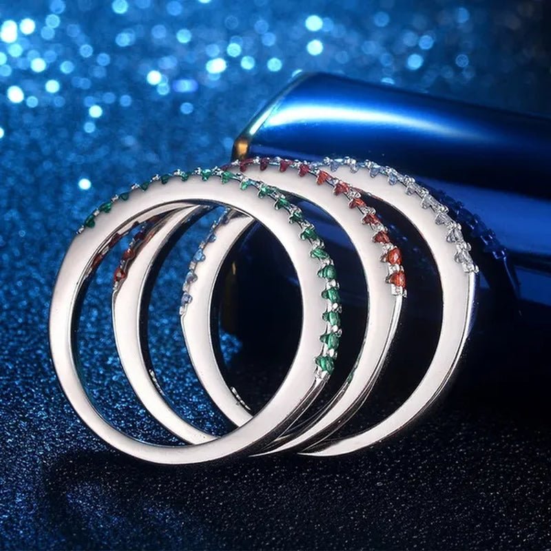 Silver White Sapphire White Sapphire & Aquamarine & Sapphire & Ruby & Tanzanite Ring Rings Natural Gemstones Birthstone Engagement Ring - WORLD TIME VISITS