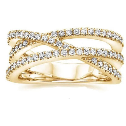 Simple Cross Twist Design Wedding Rings for Woman Full Paved CZ Stone Exquisite Female Finger-ring Statement Jewelry Anniversary Gift