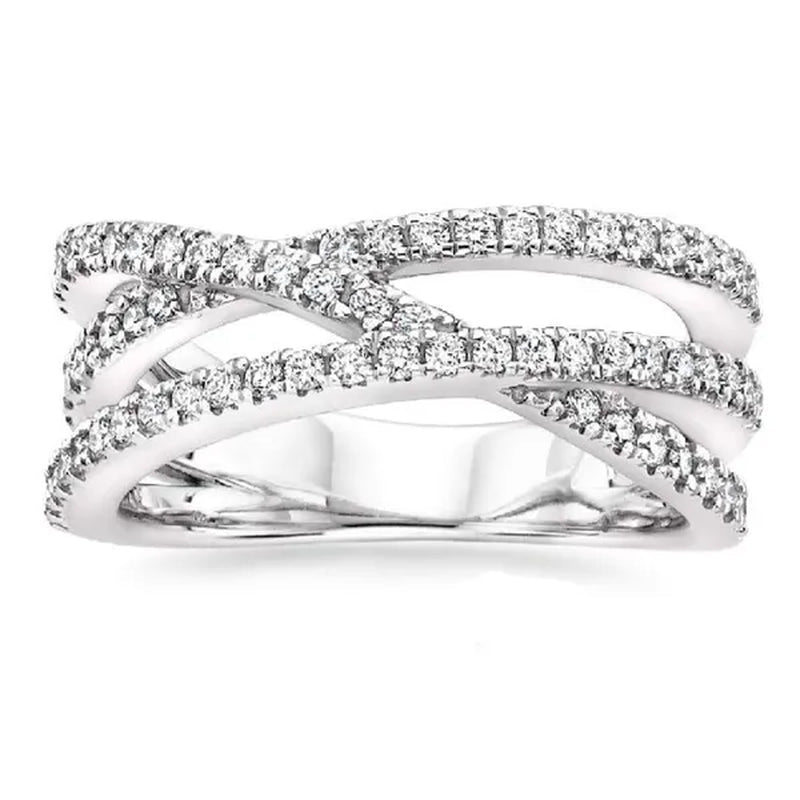 Simple Cross Twist Design Wedding Rings for Woman Full Paved CZ Stone Exquisite Female Finger-ring Statement Jewelry Anniversary Gift