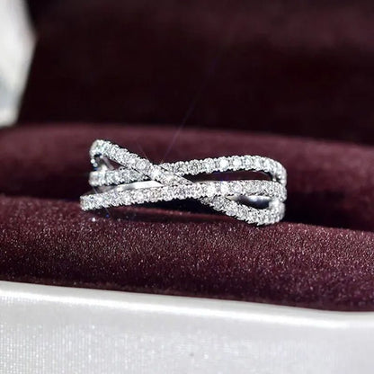 Simple Cross Twist Design Wedding Rings for Woman Full Paved CZ Stone Exquisite Female Finger-ring Statement Jewelry Anniversary Gift