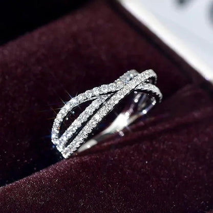 Simple Cross Twist Design Wedding Rings for Woman Full Paved CZ Stone Exquisite Female Finger-ring Statement Jewelry Anniversary Gift