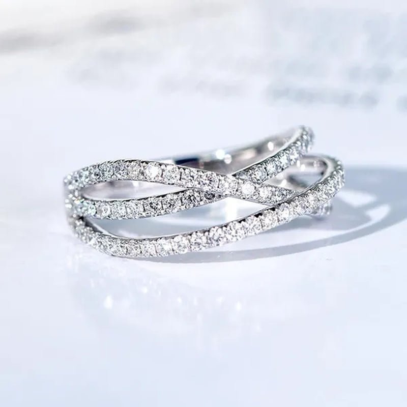 Simple Cross Twist Design Wedding Rings for Woman Full Paved CZ Stone Exquisite Female Finger - ring Statement Jewelry Anniversary Gift - WORLD TIME VISITS
