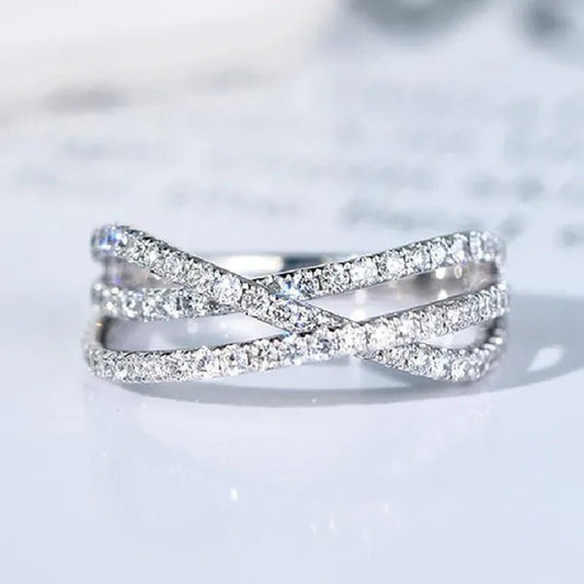 Simple Cross Twist Design Wedding Rings for Woman Full Paved CZ Stone Exquisite Female Finger - ring Statement Jewelry Anniversary Gift - WORLD TIME VISITS