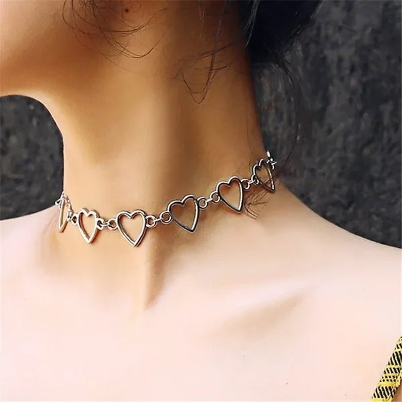 Simple Metal Heart Shape Choker Necklace for Women Fashion Elegant Geometric Collar Punk Jewelry Gift - WORLD TIME VISITS