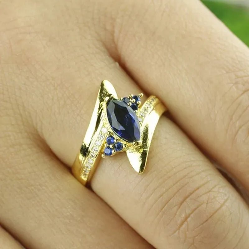 Size 6-10 Jewelry Woman's Blue Sapphire 18K Golden Plated Ring Gift  ( Choice Color and Size )