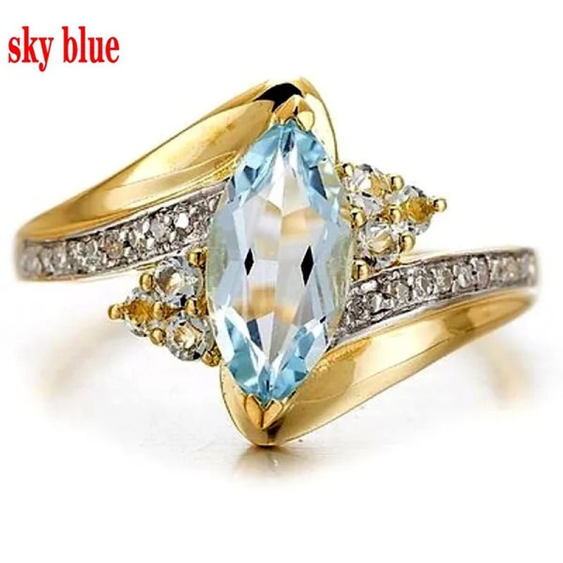 Size 6-10 Jewelry Woman's Blue Sapphire 18K Golden Plated Ring Gift  ( Choice Color and Size )