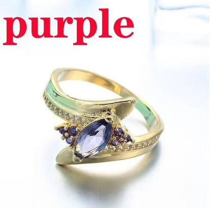 Size 6-10 Jewelry Woman's Blue Sapphire 18K Golden Plated Ring Gift  ( Choice Color and Size )