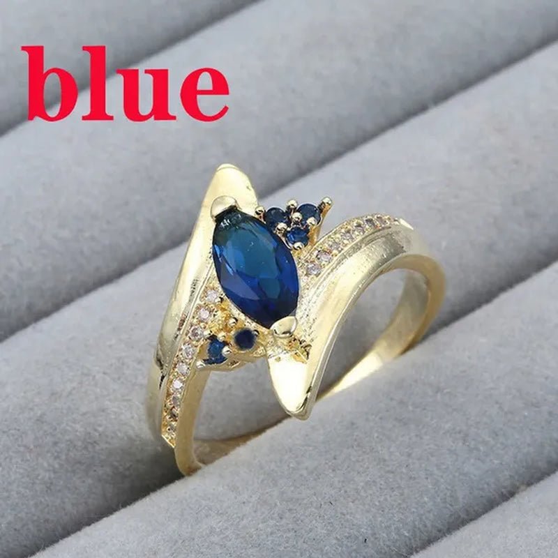 Size 6 - 10 Jewelry Woman's Blue Sapphire 18K Golden Plated Ring Gift ( Choice Color and Size ) - WORLD TIME VISITS