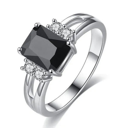 Size 6-10 Women Jewelry Amethyst / Blue Sapphire / Black Sapphire Women 925 Silver Plated Engagement Ring (Choice Color and Size )