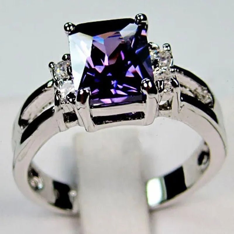 Size 6-10 Women Jewelry Amethyst / Blue Sapphire / Black Sapphire Women 925 Silver Plated Engagement Ring (Choice Color and Size )
