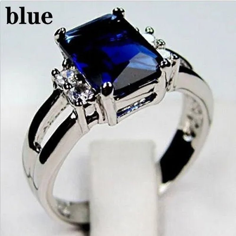 Size 6 - 10 Women Jewelry Amethyst / Blue Sapphire / Black Sapphire Women 925 Silver Plated Engagement Ring (Choice Color and Size ) - WORLD TIME VISITS