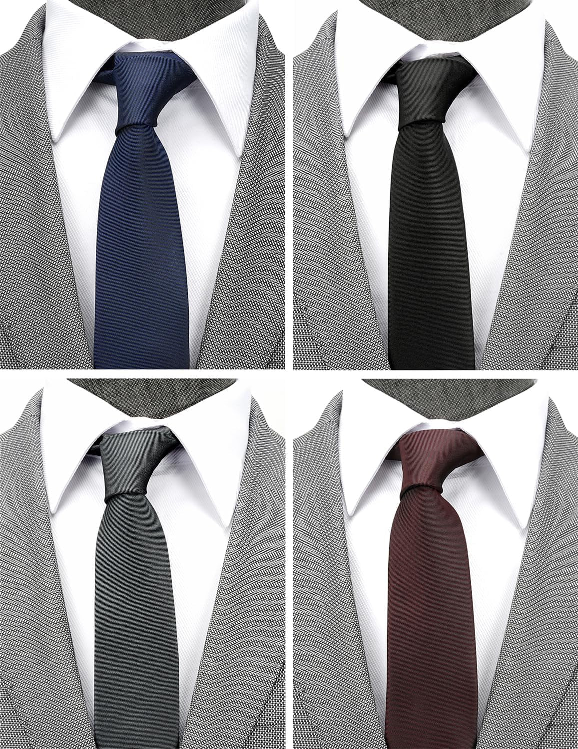 Skinny Solid Ties for Men, 2.5 Inch Slim Plain Neckties 4 - Pack - WORLD TIME VISITS