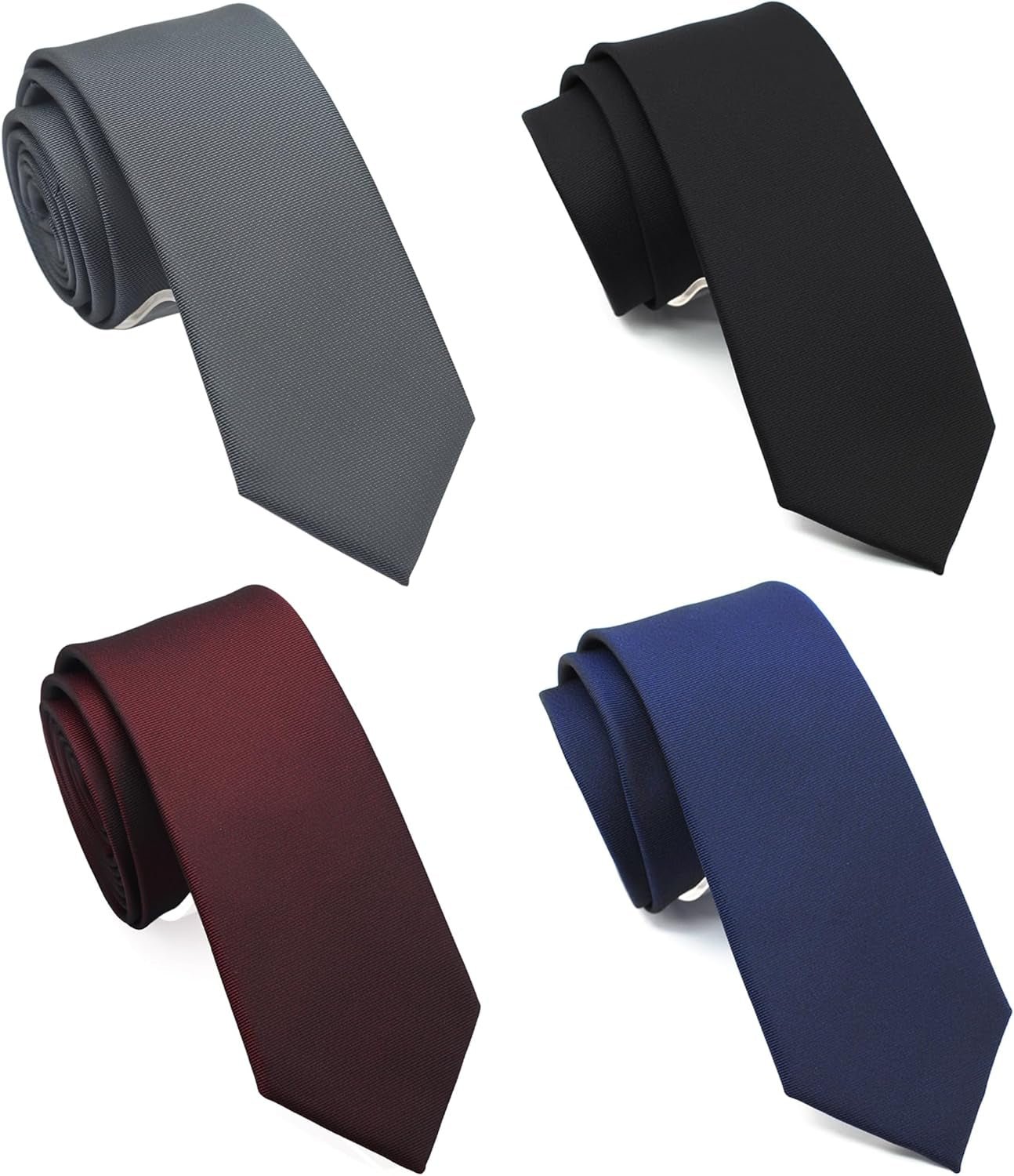 Skinny Solid Ties for Men, 2.5 Inch Slim Plain Neckties 4 - Pack - WORLD TIME VISITS