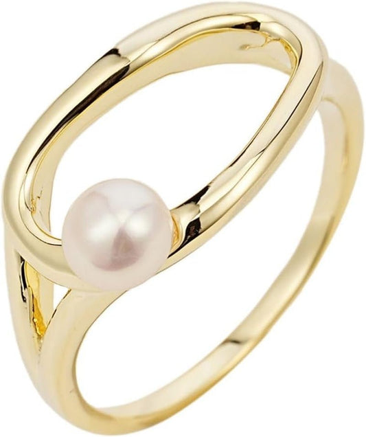 Slyph Pearl Ring for Women 14K Gold Plated Irregular Statement Ring Danity Promise Rings for Birthday Wedding Band Bridal Ring Jewelry Gifts Size 6 - 9 - WORLD TIME VISITS