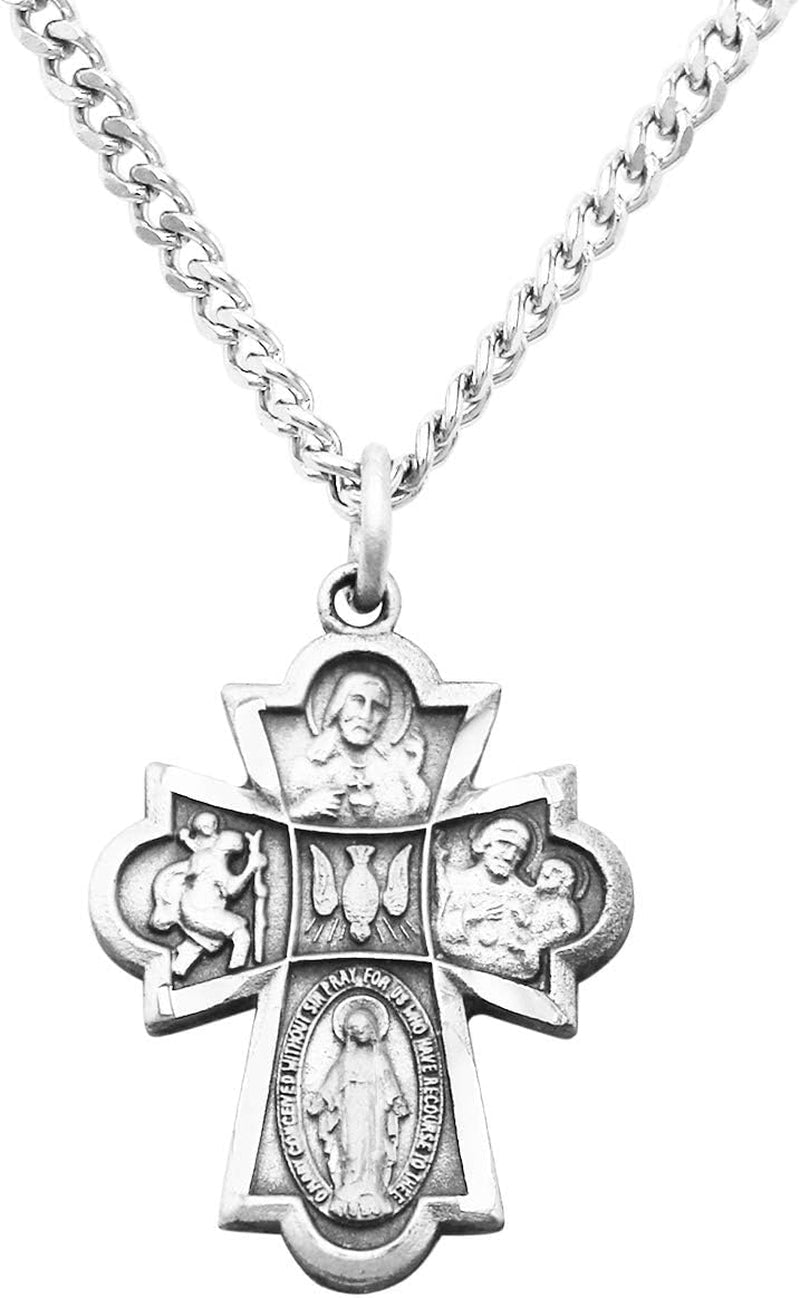Small Religious Four Way Cross Pendant Necklace 18" - WORLD TIME VISITS