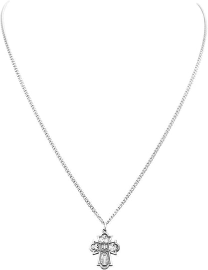 Small Religious Four Way Cross Pendant Necklace 18" - WORLD TIME VISITS