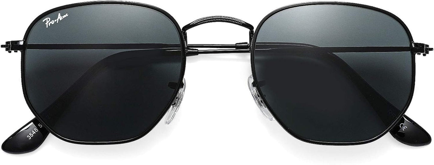 Small Square Sunglasses for Women Men 100% Real Glass Lens Hexagonal Frame