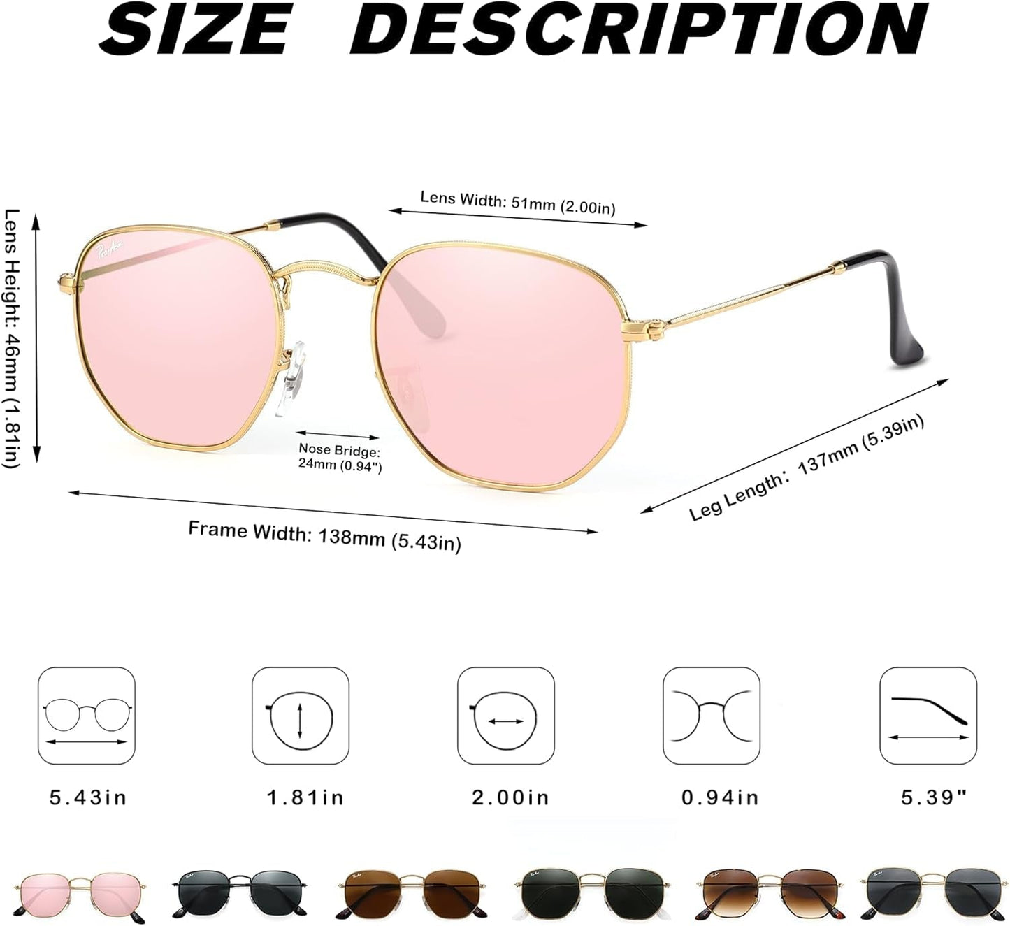 Small Square Sunglasses for Women Men 100% Real Glass Lens Hexagonal Frame