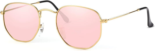 Small Square Sunglasses for Women Men 100% Real Glass Lens Hexagonal Frame - WORLD TIME VISITS