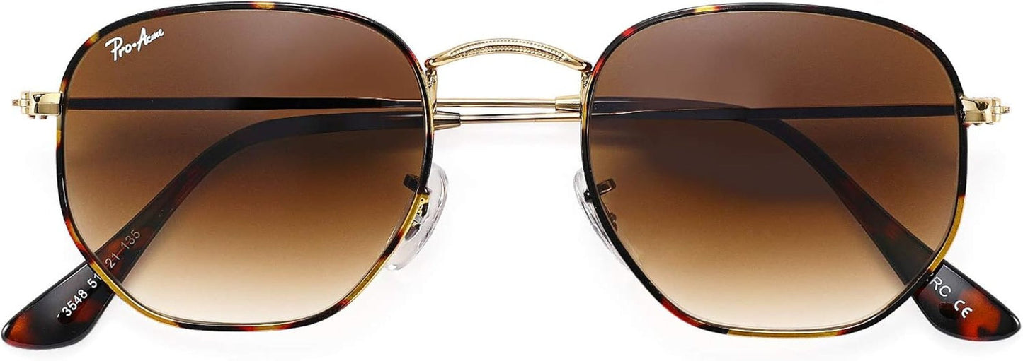 Small Square Sunglasses for Women Men 100% Real Glass Lens Hexagonal Frame