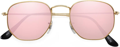 Small Square Sunglasses for Women Men 100% Real Glass Lens Hexagonal Frame