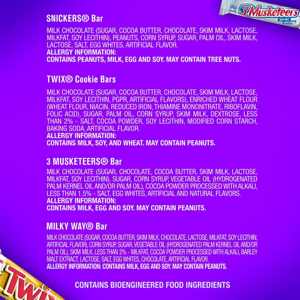 SNICKERS, TWIX, 3 MUSKETEERS & MILKY WAY Full Size Bars Variety Mix, 18-Count Box