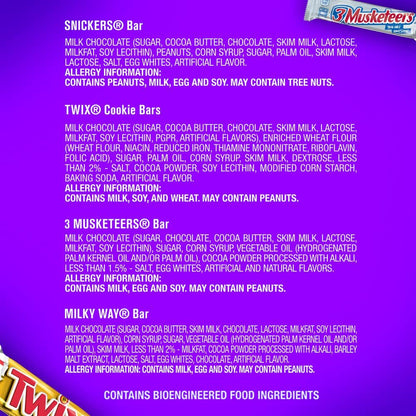 SNICKERS, TWIX, 3 MUSKETEERS & MILKY WAY Full Size Bars Variety Mix, 18-Count Box