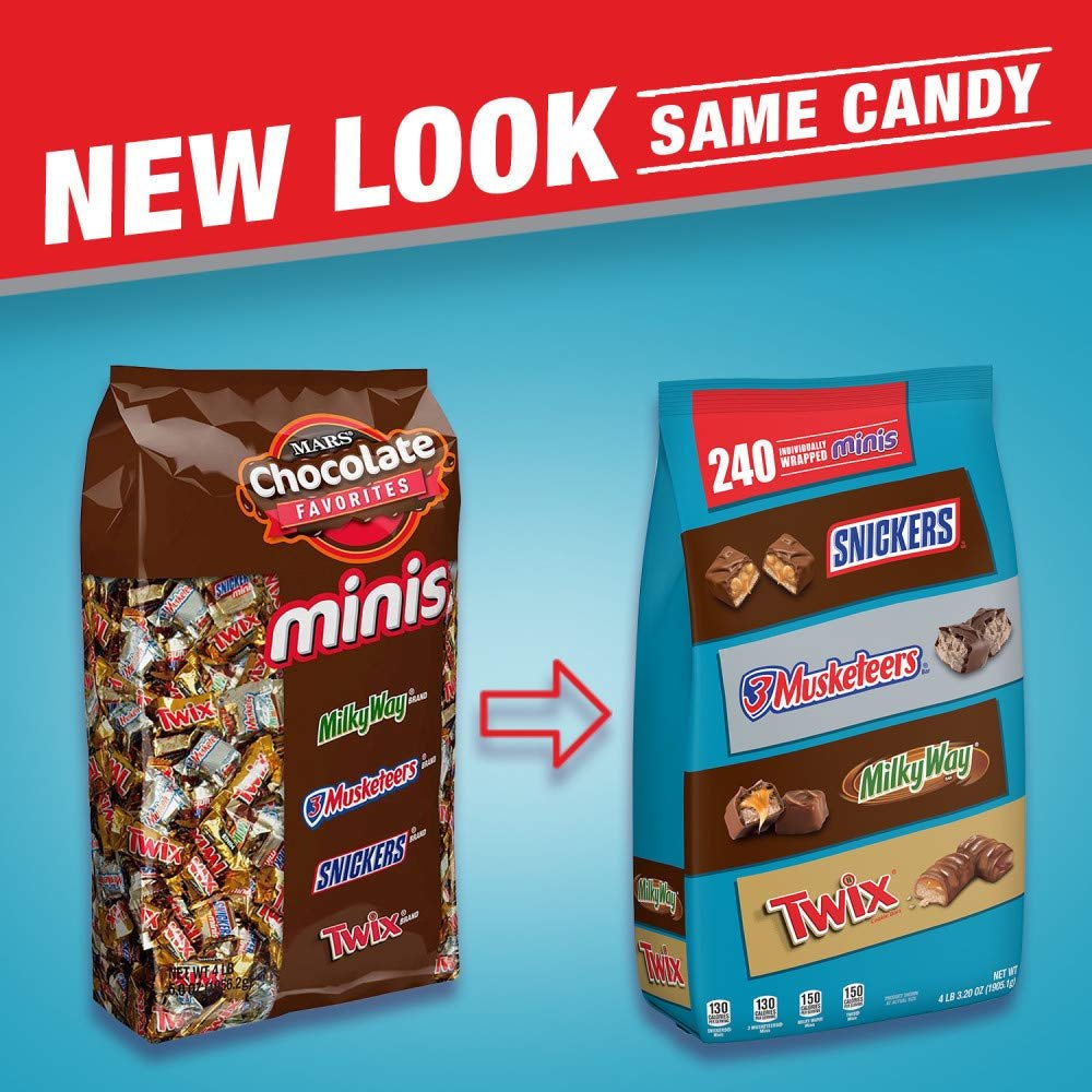 SNICKERS, TWIX, 3 MUSKETEERS & MILKY WAY Individually Wrapped Variety Pack Minis Chocolate Candy Bars Bulk Assortment, 67.2 Oz Bag - WORLD TIME VISITS