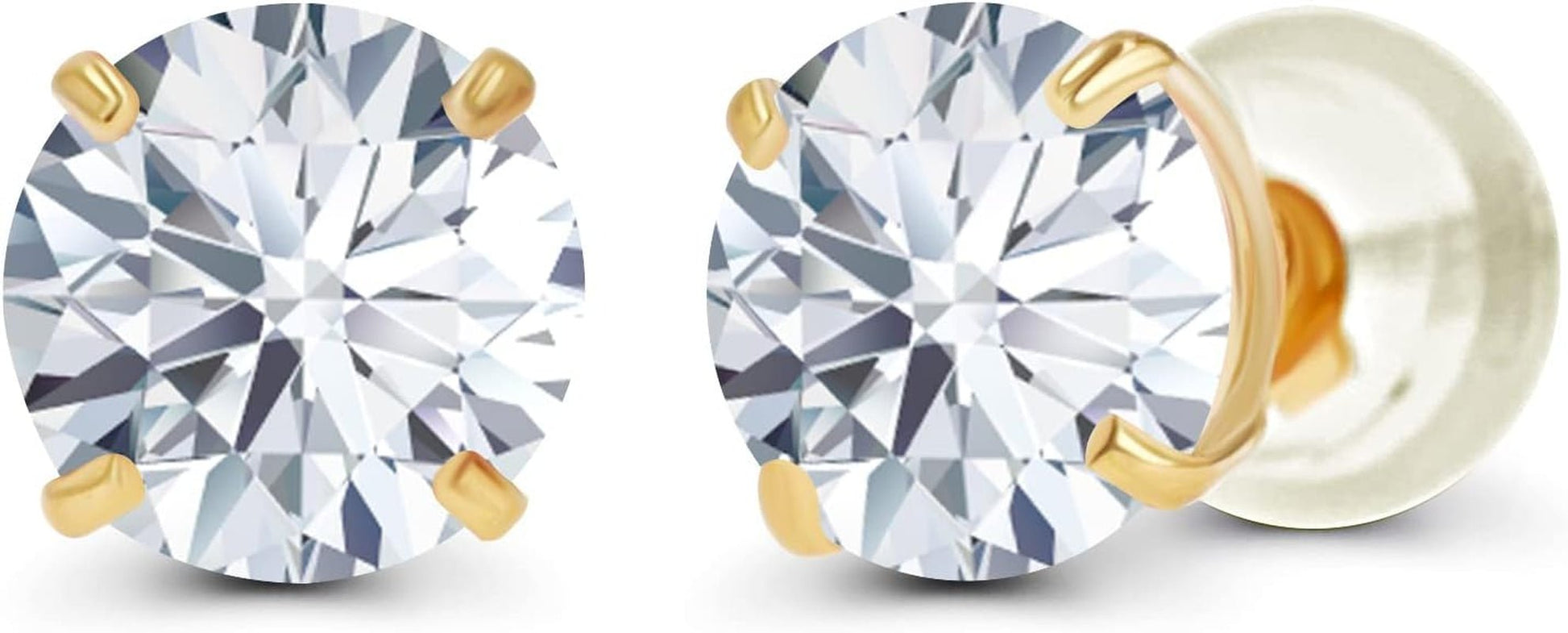 Solid 14K Yellow, White or Rose Gold 4Mm round Genuine Gemstone Birthstone Prong Set Stud Earrings for Women - WORLD TIME VISITS