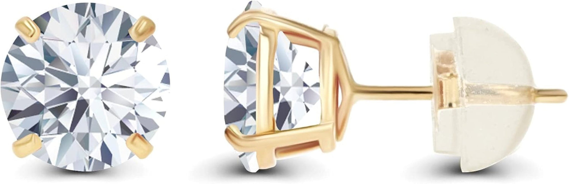 Solid 14K Yellow, White or Rose Gold 4Mm round Genuine Gemstone Birthstone Prong Set Stud Earrings for Women - WORLD TIME VISITS
