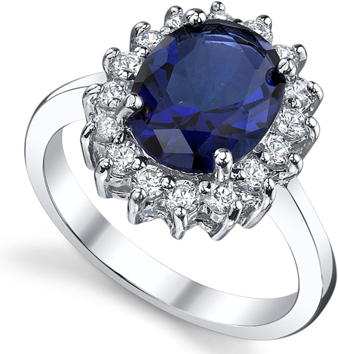 Solid Sterling Silver Kate Middleton'S Engagement Ring with Simulated Sapphire Blue Color Cubic Zirconia - WORLD TIME VISITS