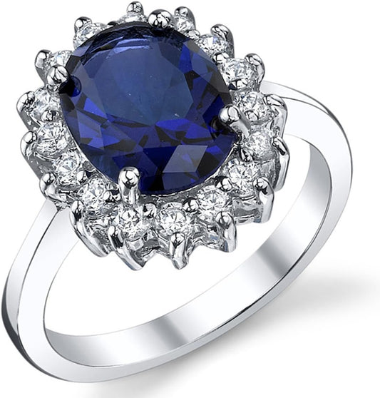 Solid Sterling Silver Kate Middleton'S Engagement Ring with Simulated Sapphire Blue Color Cubic Zirconia - WORLD TIME VISITS