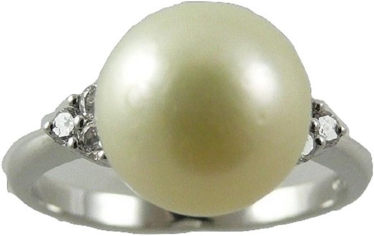 South Sea Creamy White 10Mm Pearl Ring 18K White Gold and Diamonds - WORLD TIME VISITS