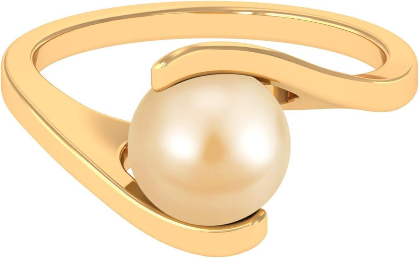 South Sea Pearl Ring for Women, Golden South Sea Pearl Solitaire Ring, South Sea Pearl Gold Bypass Ring, June Birthstone Ring - WORLD TIME VISITS