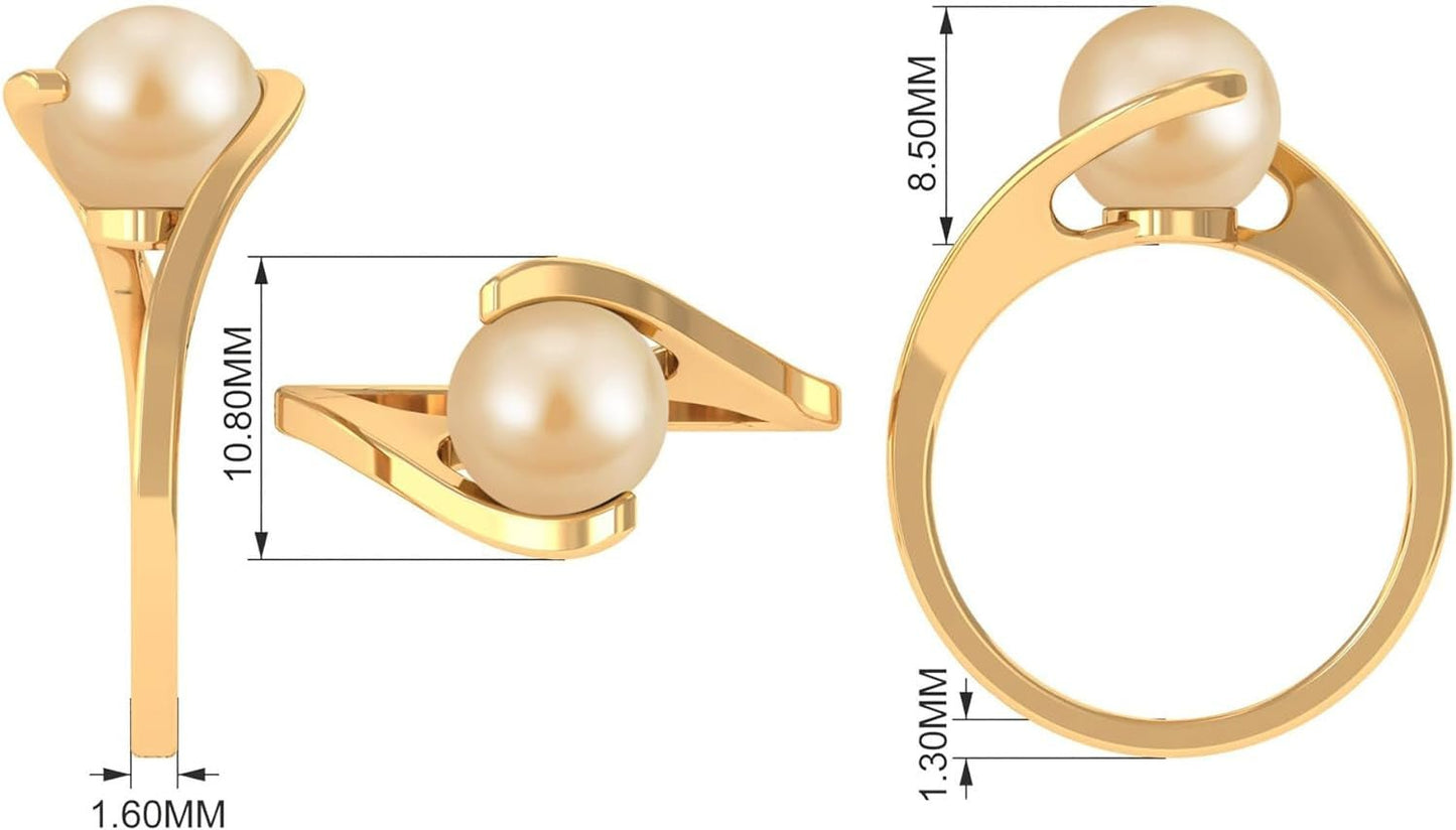 South Sea Pearl Ring for Women, Golden South Sea Pearl Solitaire Ring, South Sea Pearl Gold Bypass Ring, June Birthstone Ring