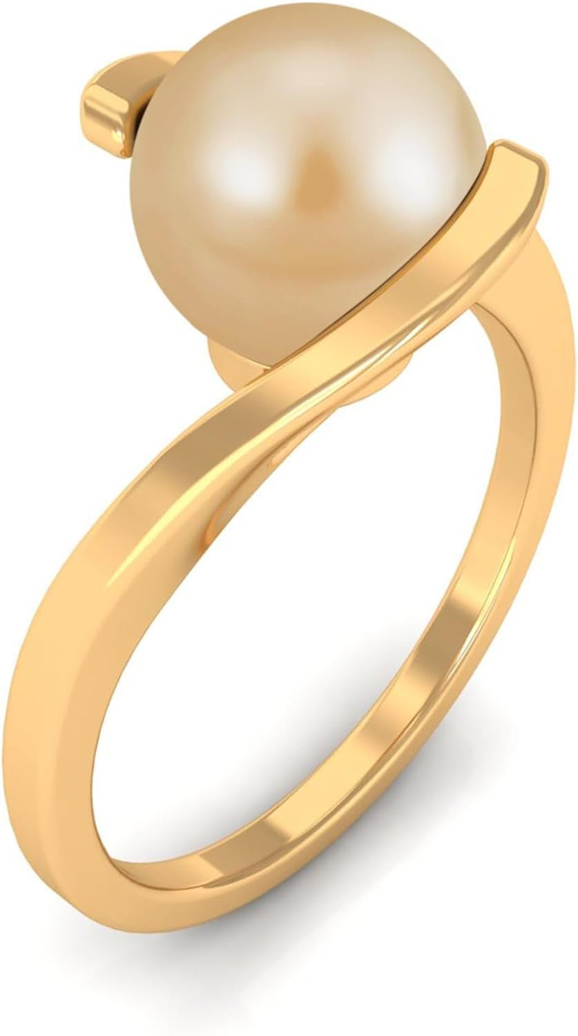 South Sea Pearl Ring for Women, Golden South Sea Pearl Solitaire Ring, South Sea Pearl Gold Bypass Ring, June Birthstone Ring