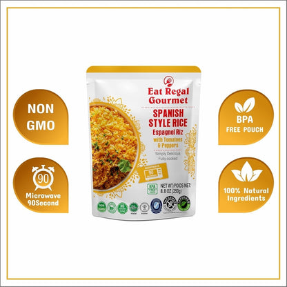Spanish Rice Pack of 6, 8.8 Ounce, Ready to Eat in 90 Sec | 100% Natural Ingredients | Precooked Rice | Ready Rice | Family Meals Ready to Eat | Microwavable | Side Dish - WORLD TIME VISITS