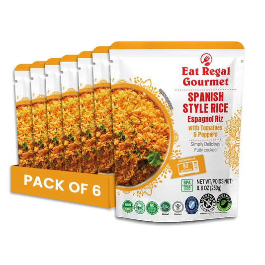 Spanish Rice Pack of 6, 8.8 Ounce, Ready to Eat in 90 Sec | 100% Natural Ingredients | Precooked Rice | Ready Rice | Family Meals Ready to Eat | Microwavable | Side Dish - WORLD TIME VISITS