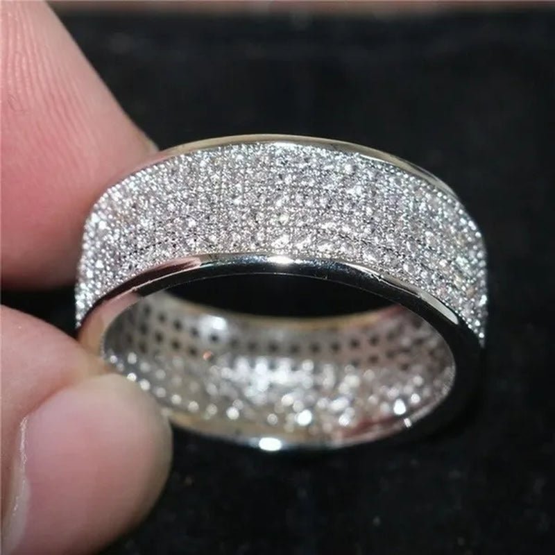 Sparkling 925 Solid Sterling Silver White Sapphire Diamond Wedding Band Rings Engagement Anniversary Party Jewelry Size 5 - 12 - WORLD TIME VISITS