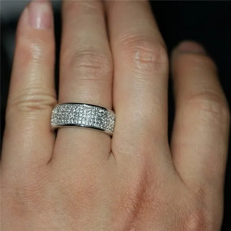 Sparkling 925 Solid Sterling Silver White Sapphire Diamond Wedding Band Rings Engagement Anniversary Party Jewelry Size 5-12