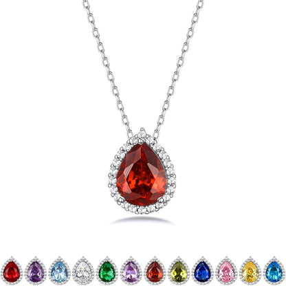 Sparkling 925 Sterling Silver Birthstone Necklaces for Women, Created Heart/Round/Teardrop/Square Crystal Solitaire Pendant Diamond Necklace, Great Birthday/Anniversary/Wedding Gifts - WORLD TIME VISITS