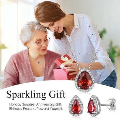 Sparkling 925 Sterling Silver Birthstone Necklaces for Women, Created Heart/Round/Teardrop/Square Crystal Solitaire Pendant Diamond Necklace, Great Birthday/Anniversary/Wedding Gifts
