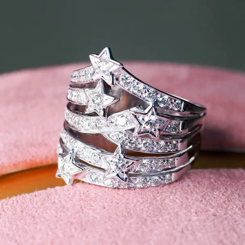 Sparkling 925 Sterling Silver Natural Gemstone White Sapphire Diamond Star Ring Bride Wedding Engagement Fine Jewelry