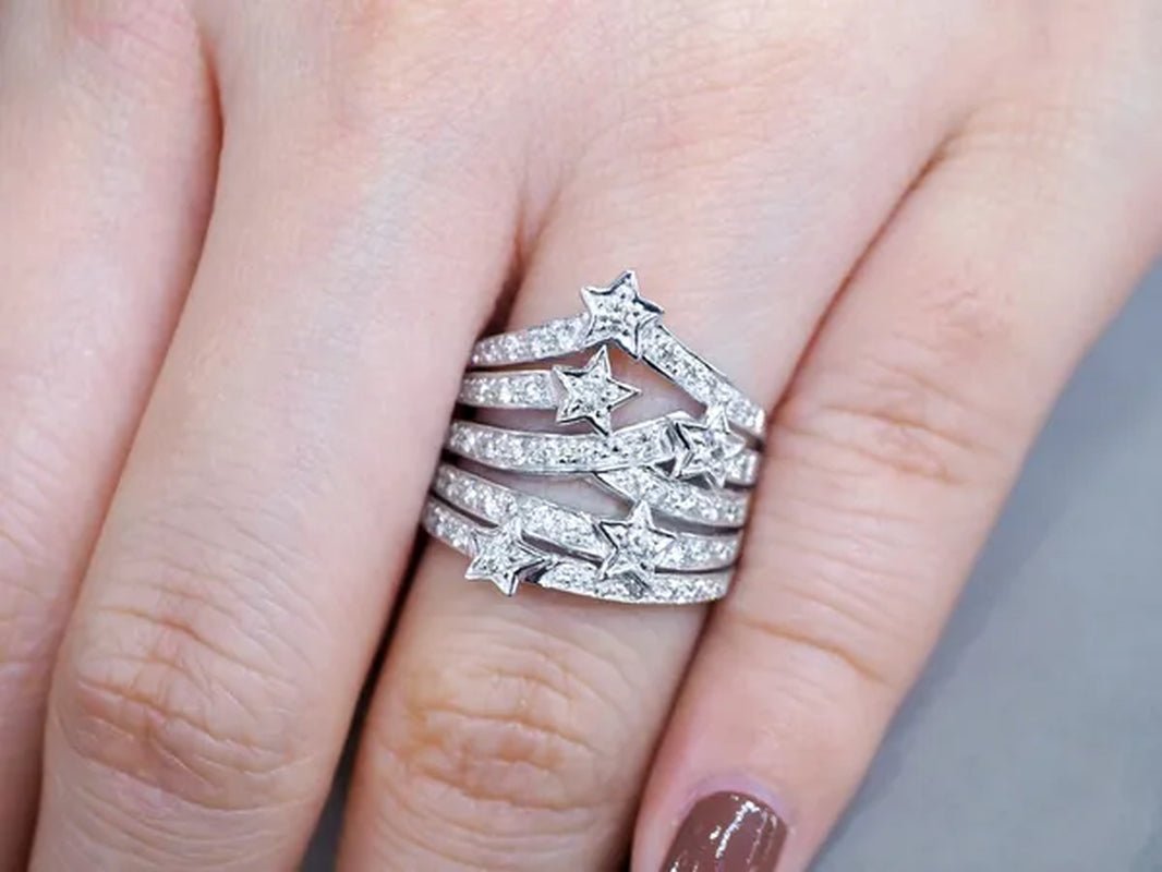 Sparkling 925 Sterling Silver Natural Gemstone White Sapphire Diamond Star Ring Bride Wedding Engagement Fine Jewelry